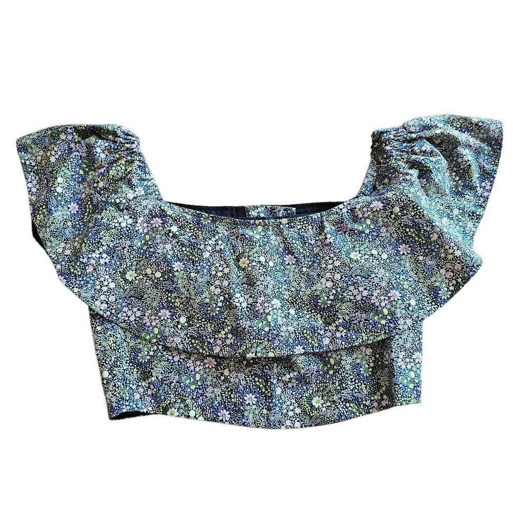 Topshop X liberty London Sz 4 cotton multicolor floral off the shoulder top